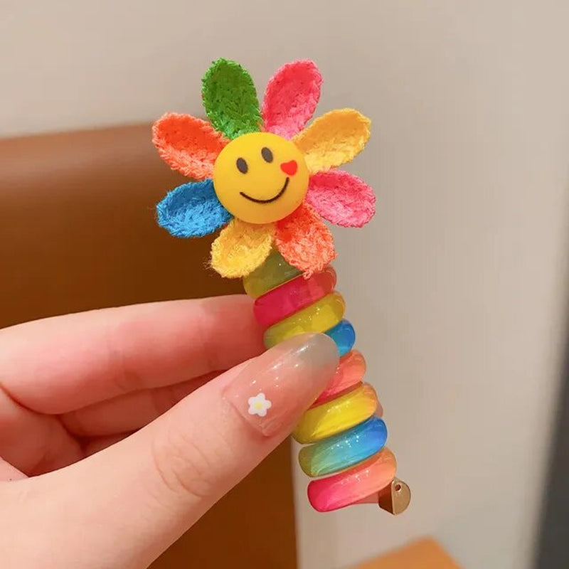 Baby Hair Accessories Children'S Telephone Line Hair Loop High Horsetail Head Rope Colorful Elastic Bands Flower Girls Headdress