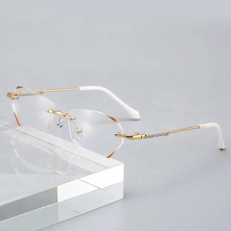 Presbyopic Glasses Luxury Women Rimless Diamond Cutting Frame anti Blue Light Eyeglasses Prescription Eyewear Diopter 0 to +4.0