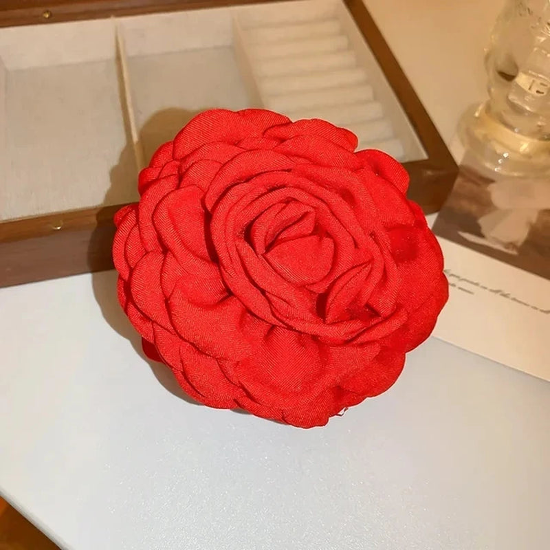 YHJ Three-Dimensional Rose Flower Hair Claw Handmade Fabric Flowers Ins Hot Grab Hair Clip Shark Clip Hair Accessories for Women