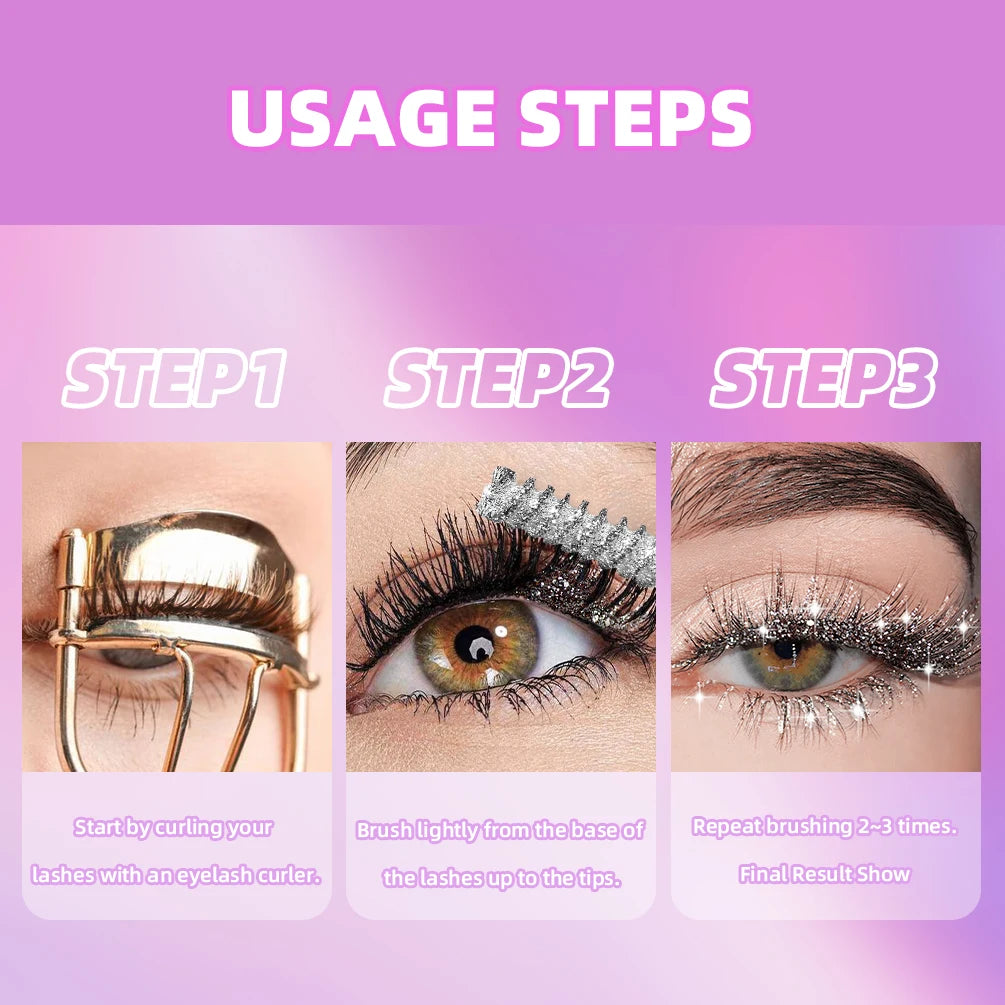 3 Colors Diamond Glitter Mascara Long Lasting Makeup 3D Volume Eyelashes Curling Shimmer Mascara Eye Lash Female Cosmetic