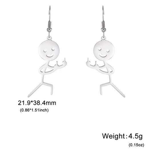 Funny Fuxk You Doodle Earrings for Woman 2024 Trend Punk Middle Finger Stickman Hip Hop Stainless Steel Dangle Earrings