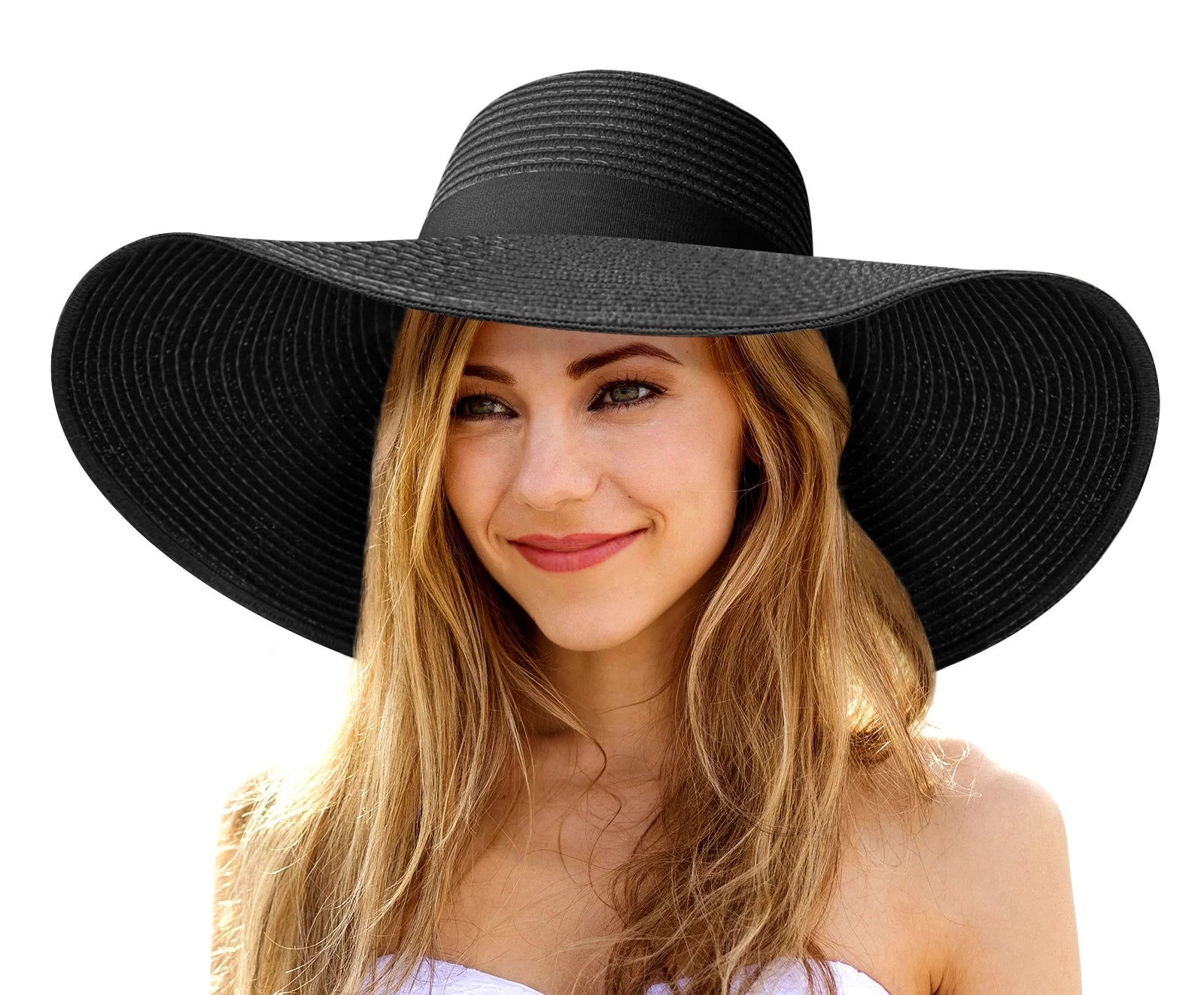 Women Wide Brim Beach Hat Floppy Foldable Portable Straw Sun Hat for Women UPF 50+