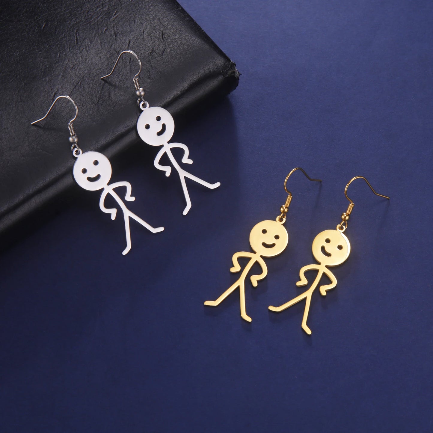 Funny Fuxk You Doodle Earrings for Woman 2024 Trend Punk Middle Finger Stickman Hip Hop Stainless Steel Dangle Earrings