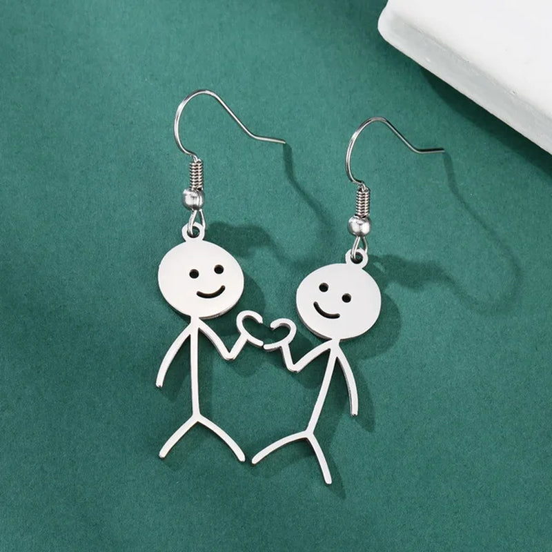 Funny Fuxk You Doodle Earrings for Woman 2024 Trend Punk Middle Finger Stickman Hip Hop Stainless Steel Dangle Earrings