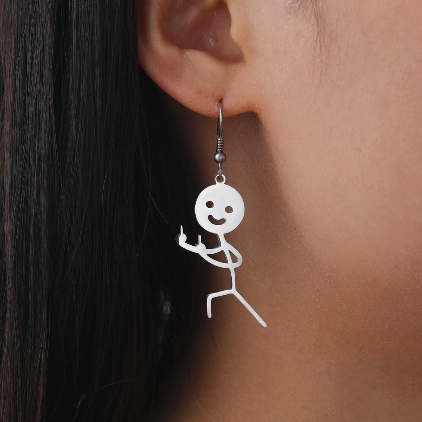 Funny Fuxk You Doodle Earrings for Woman 2024 Trend Punk Middle Finger Stickman Hip Hop Stainless Steel Dangle Earrings