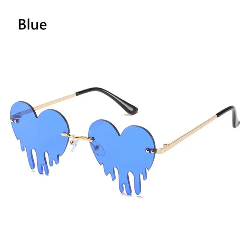 Heart Shape Fire Flame Sunglasses Wave Rimless Narrow Retro UV 400 Streetwear Vintage Eyeglasses Cycling Outdoor Sun Glasses