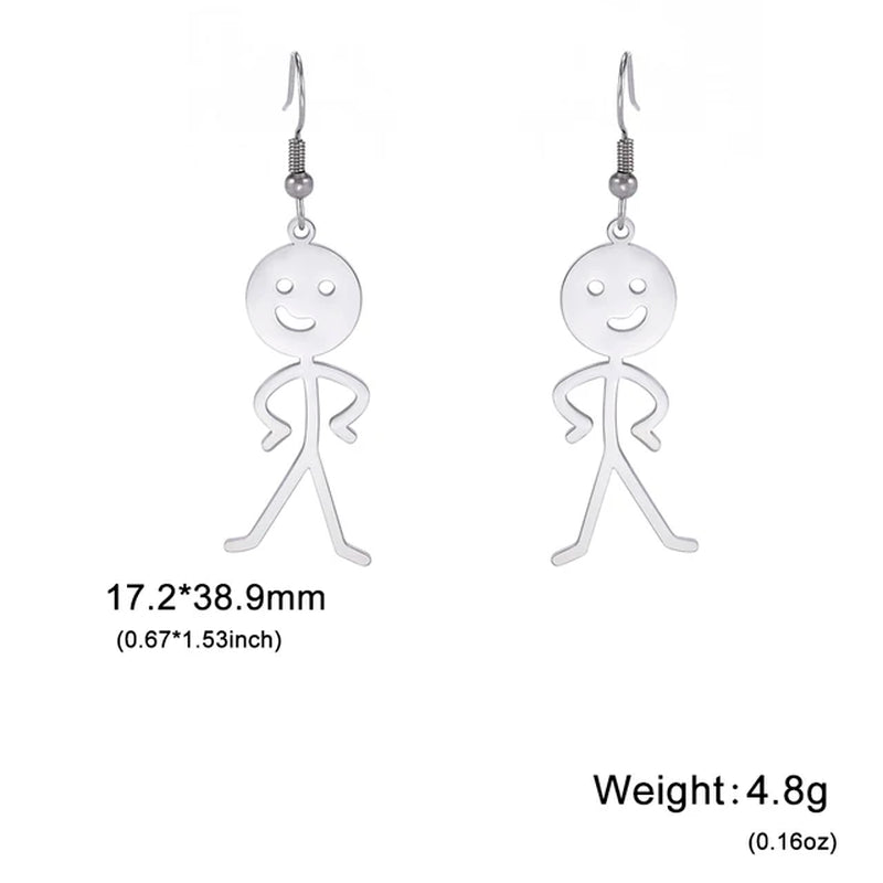 Funny Fuxk You Doodle Earrings for Woman 2024 Trend Punk Middle Finger Stickman Hip Hop Stainless Steel Dangle Earrings