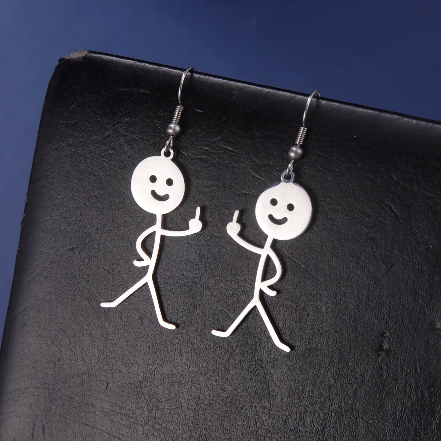 Funny Fuxk You Doodle Earrings for Woman 2024 Trend Punk Middle Finger Stickman Hip Hop Stainless Steel Dangle Earrings