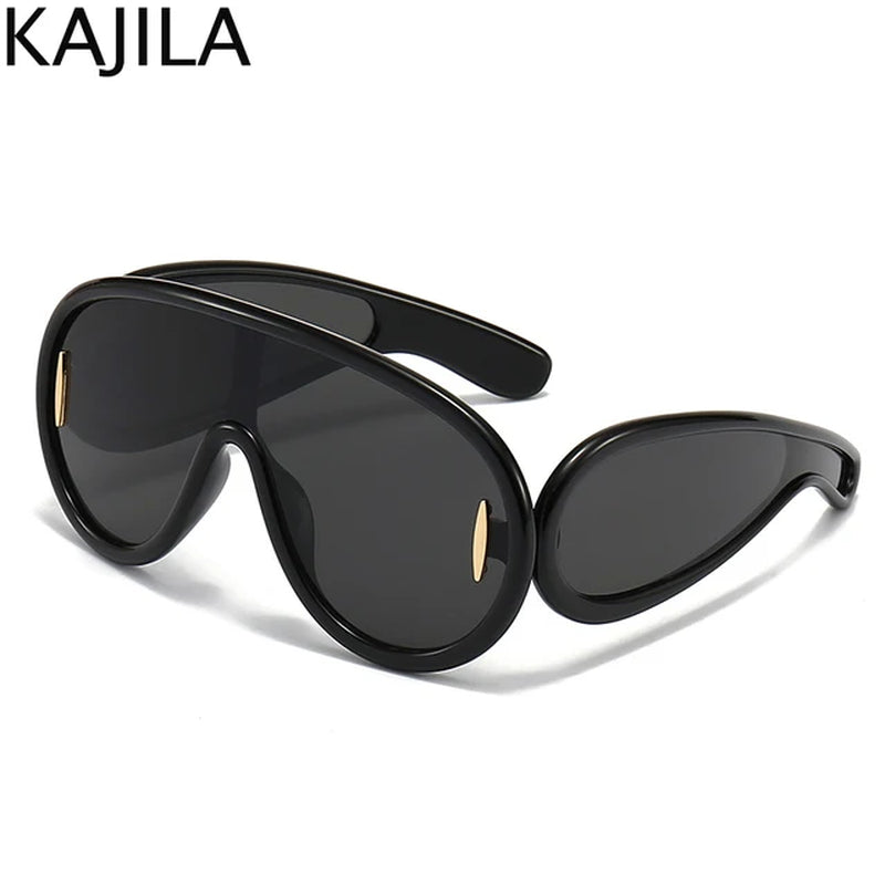 Oversized Wave Mask One-Piece Sunglasses Women Sports Y2K Punk Sun Glasses for Lady 2024 Luxury Brand Steampunk Eyewear Goggle