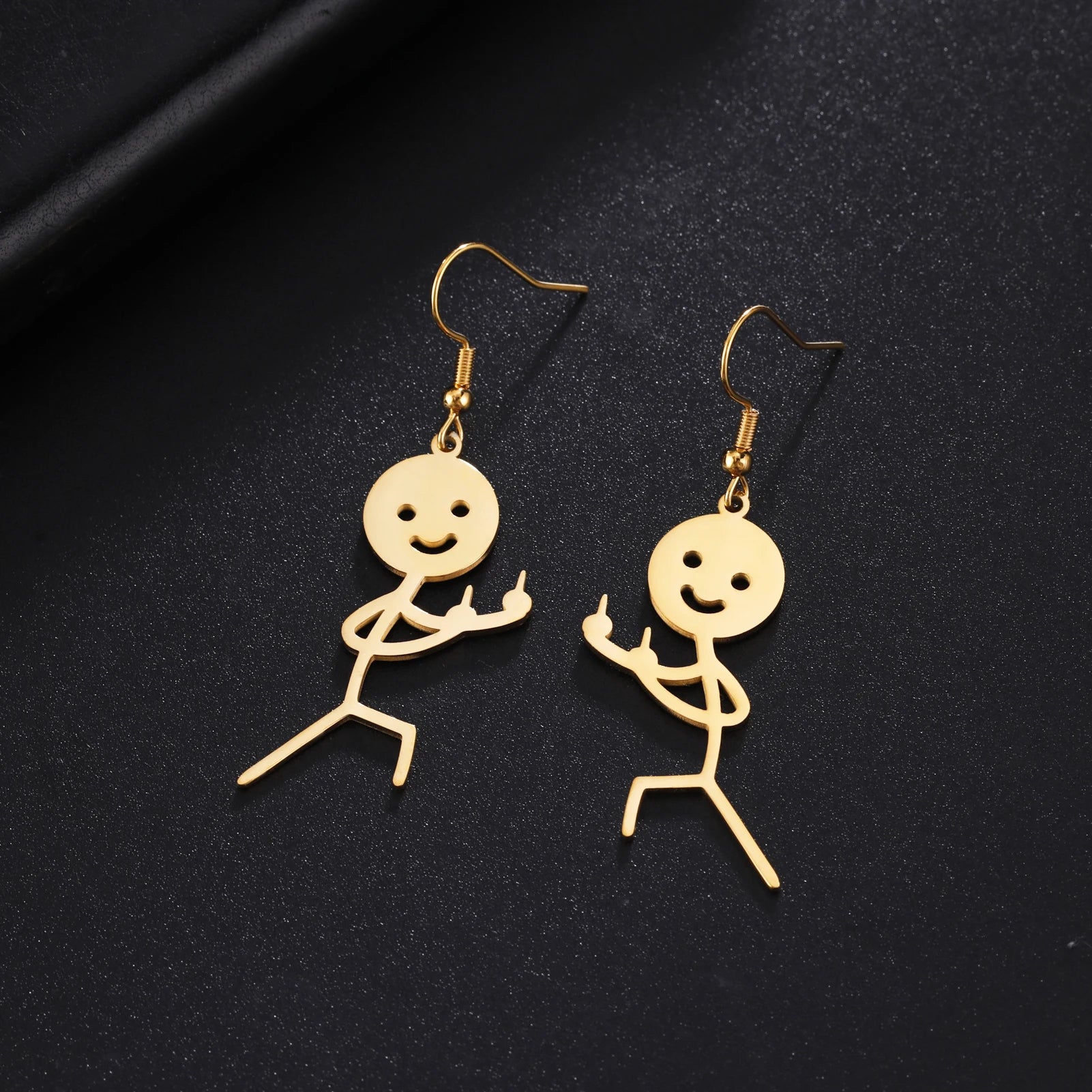 Funny Fuxk You Doodle Earrings for Woman 2024 Trend Punk Middle Finger Stickman Hip Hop Stainless Steel Dangle Earrings