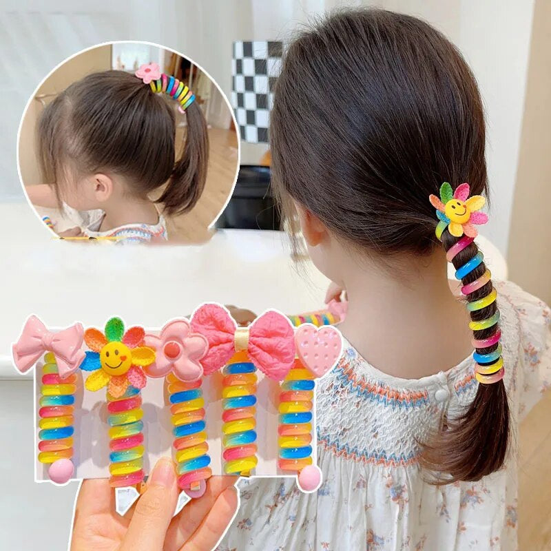 Baby Hair Accessories Children'S Telephone Line Hair Loop High Horsetail Head Rope Colorful Elastic Bands Flower Girls Headdress