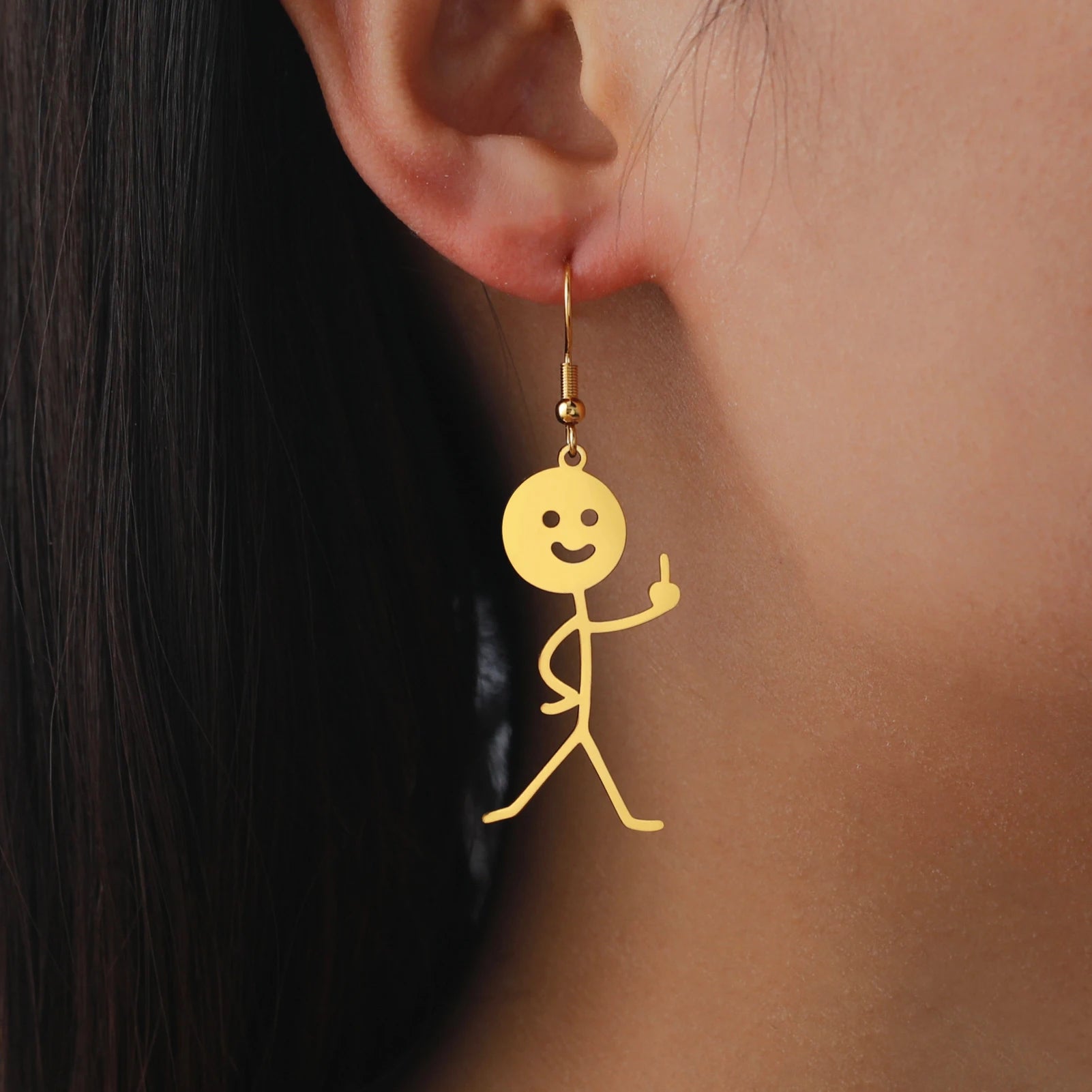 Funny Fuxk You Doodle Earrings for Woman 2024 Trend Punk Middle Finger Stickman Hip Hop Stainless Steel Dangle Earrings